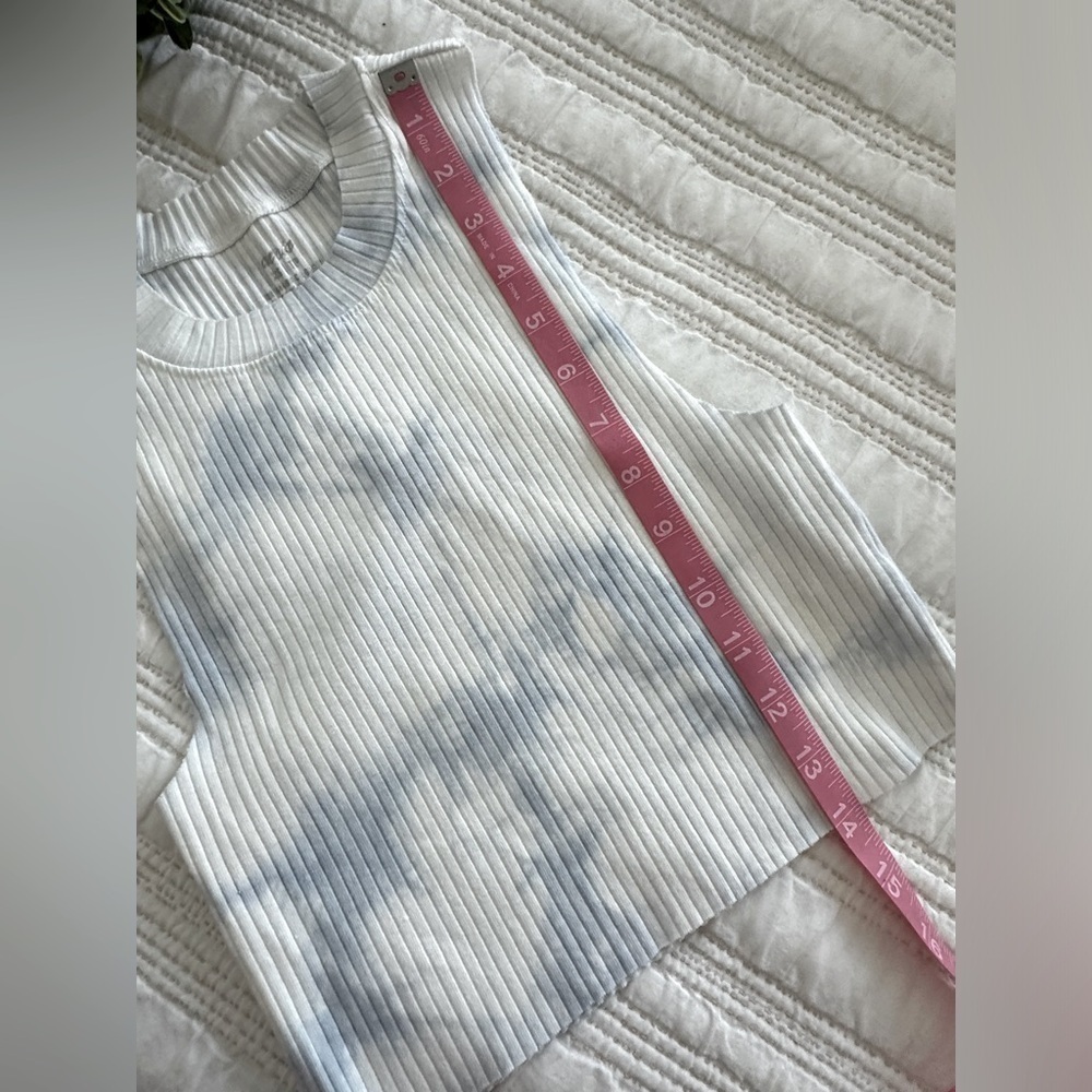 Aerie Blue and White Tie Dye Ribbed Sleeveless Crop Top Size XS - Picture 6 of 12